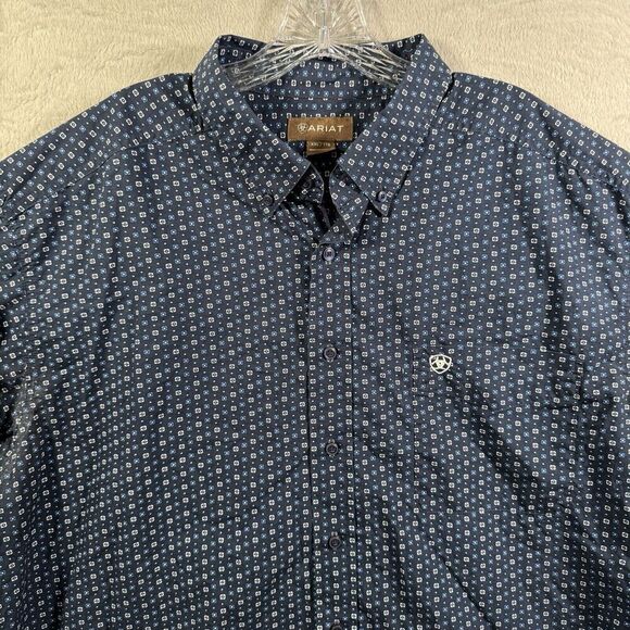 Ariat Shirt Mens XXL Blue Geometric Western Rodeo Cowboy Workwear Austin Dallas - Picture 1 of 10